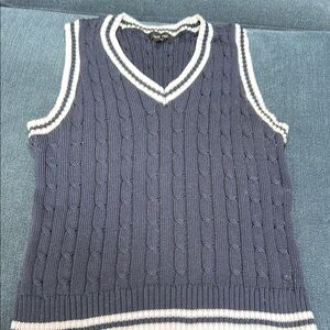 Love Tree Navy and White Cable Knit Vest